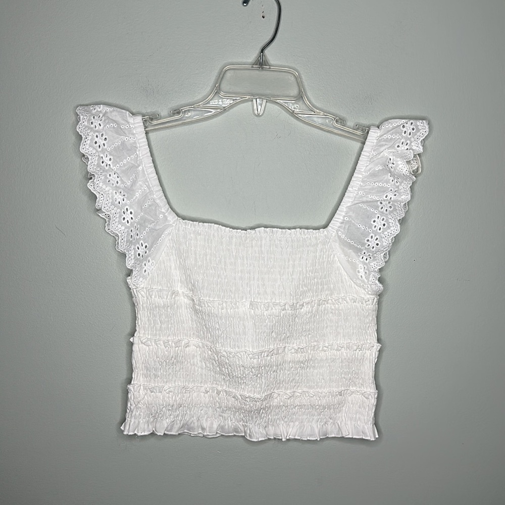 Love Riche White Eyelet Smocked Boho Cropped Top White Sz Large! - Picture 6 of 6
